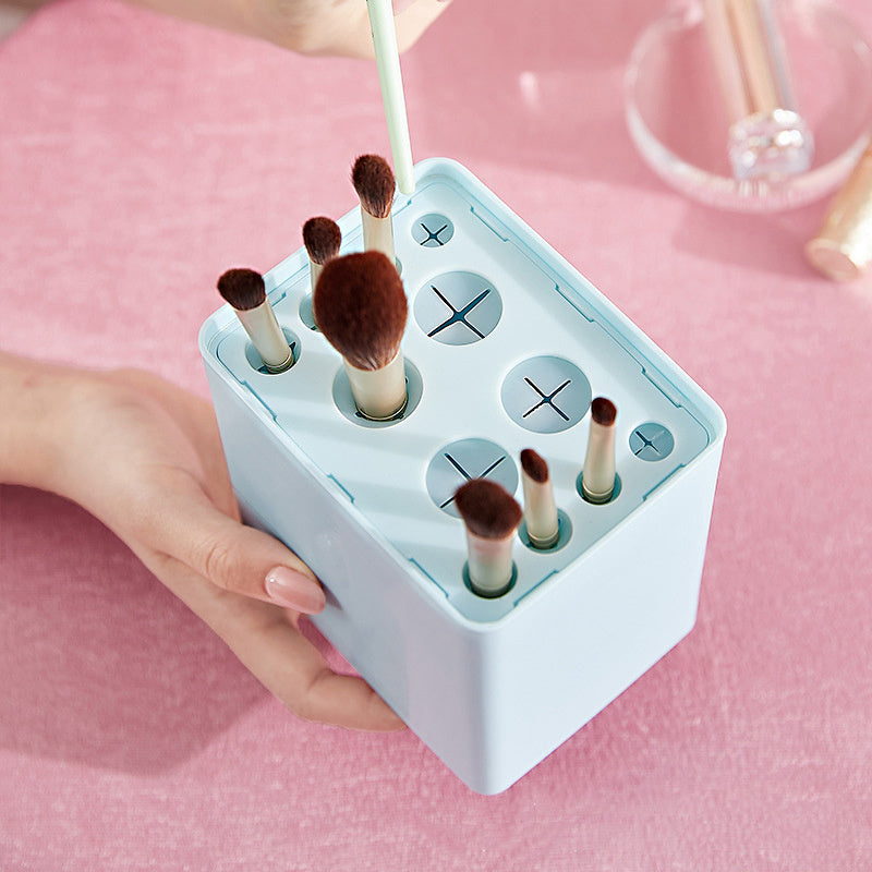 Boîte de Rangement &amp; Séchage 2-en-1 pour Pinceaux de Maquillage – 12 Emplacements | Compacte &amp; Étanche