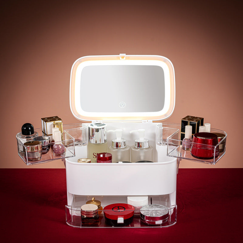 Miroir LED lumineux intégré à la boîte de rangement maquillage